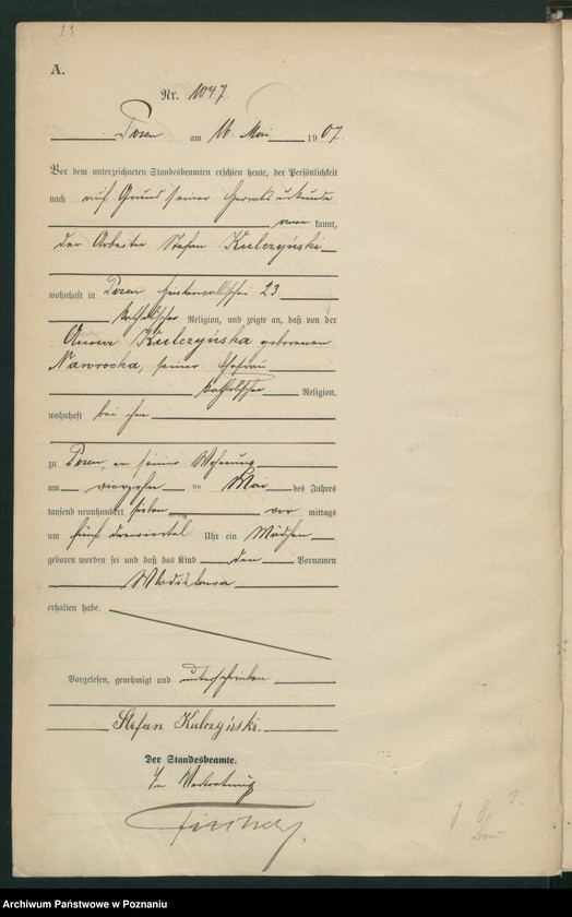 Obraz 16 z jednostki "Księga miejscowa urodzeń tom III [Rejestr główny urodzeń]"