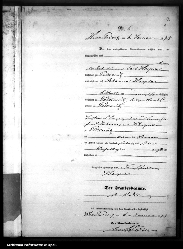 image.from.unit.number "Sterbe-Neben-Register Standesamtsbezirks Hennersdorf 1877"