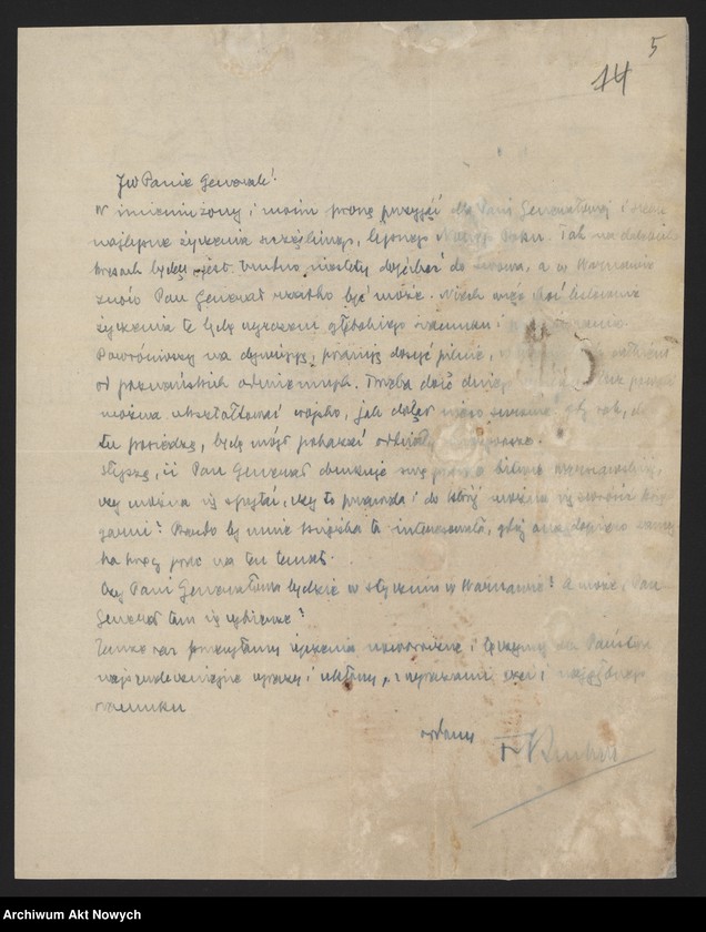 image.from.unit.number "Kleeberg Franciszek, generał. Projekt organizacji naczelnych władz wojskowych. Życzenia."