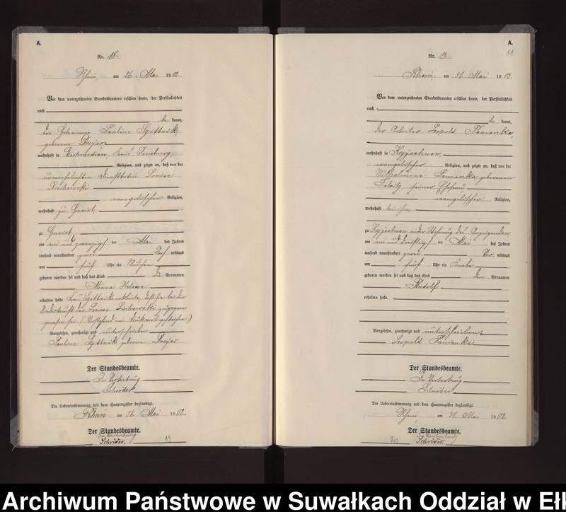 Obraz 14 z jednostki "Geburts-Neben-Register des Königlichen Preussischen Standes-Amtes Gneist Kreis Loetzen"