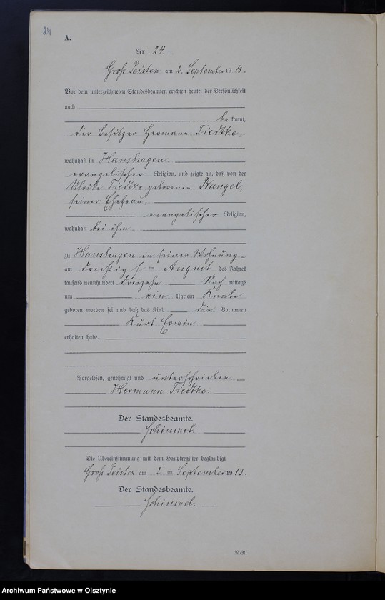 image.from.unit.number "Geburts-Neben-Register Nr 1 - 38 [Księga urodzeń- wtóropis ]"