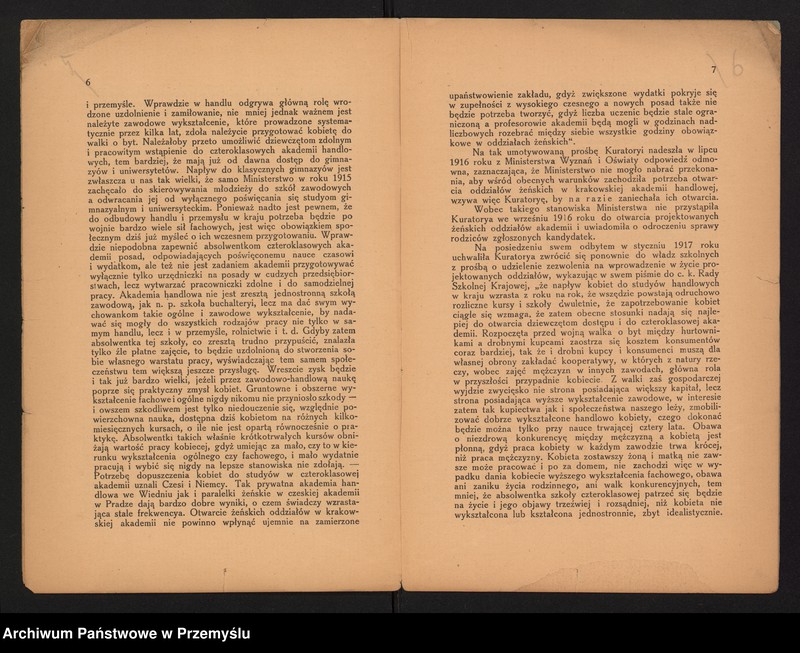 image.from.unit.number "I Sprawozdanie Dyrekcji Pryw[atnej] Wyższej Szkoły (Akademii) Handlowej dla Dziewcząt w Krakowie za rok szkolny 1917/18"