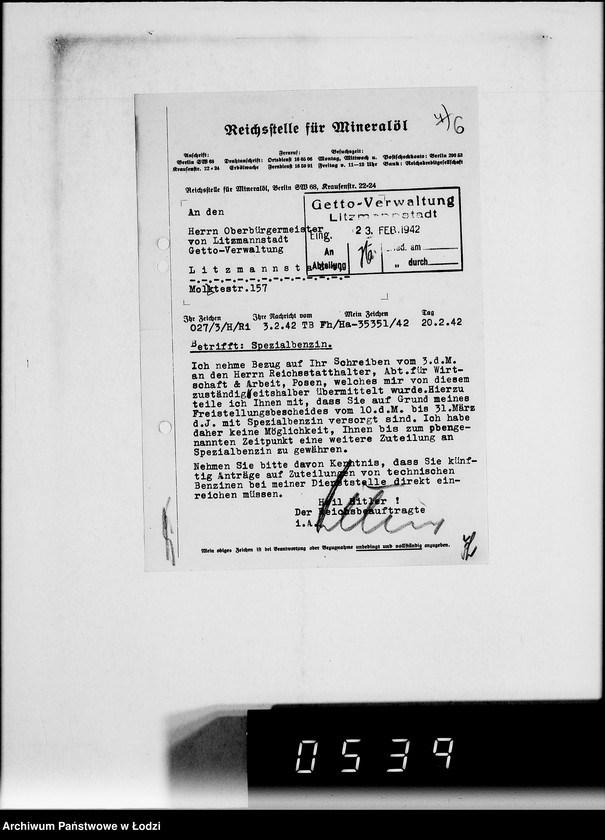 Obraz 11 z jednostki "Spezialbenzin- Kontingent für Gummimäntelfabrikation im Getto"