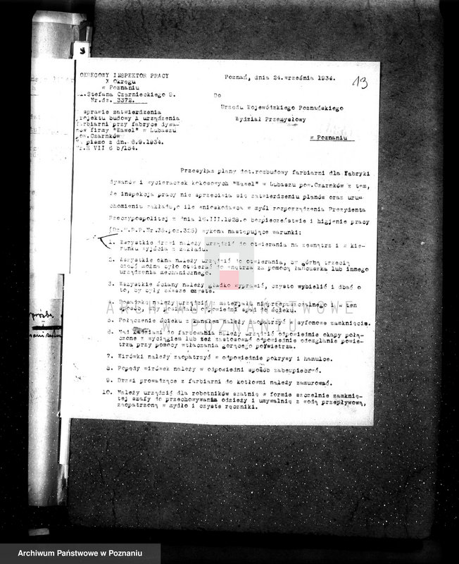 Obraz 18 z jednostki "Zatwierdzenie zakładu przemysłowego /farbiarni/ Stanisława Kluza w Lubaszu pow. Czarnków"