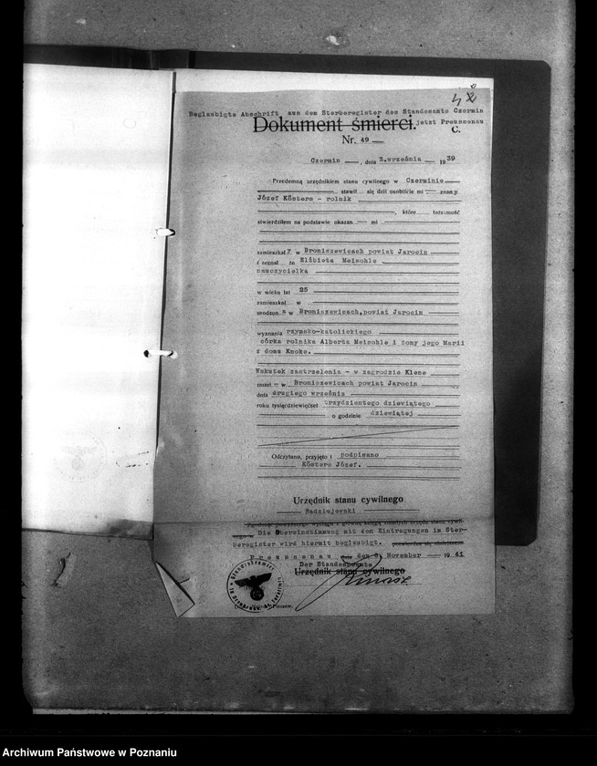 Obraz 9 z jednostki "Kreis Jarotschin (Jarocin). Wykazy miejscowych Niemców, którzy zginęli w 1939 roku."