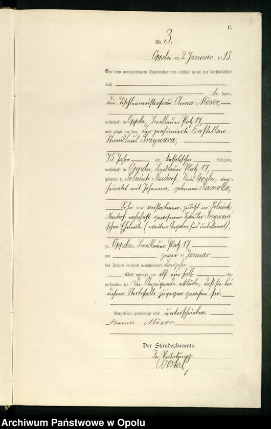 Obraz 7 z jednostki "Rejestr zgonów Księga Miejscowa Nr 1 do 419 1913"