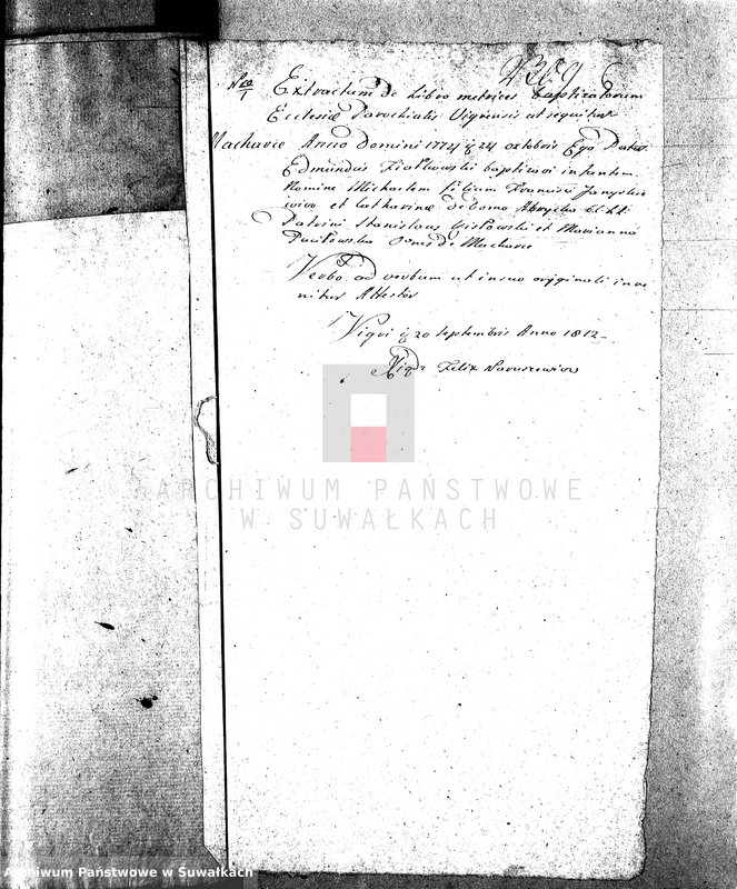image.from.unit.number "Dowody do Akt Małżeństw Gminy Wigierskiey od dnia 1 Maja 1812 Roku do dnia ostatniego kwietnia 1813 Roku."