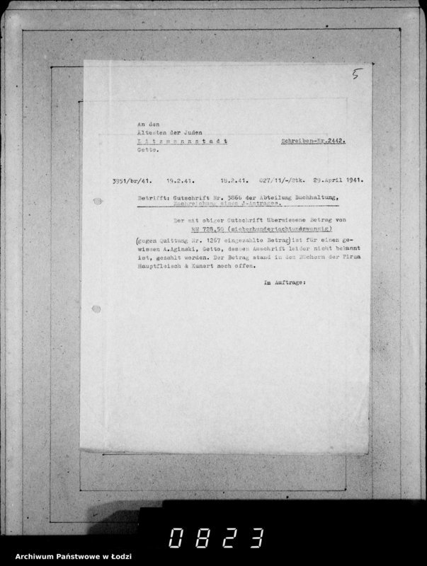 Obraz 9 z jednostki "J 1741-1760 [Wnioski Żydów z Getta o zwrot należności za towar wzięty na kredyt]"