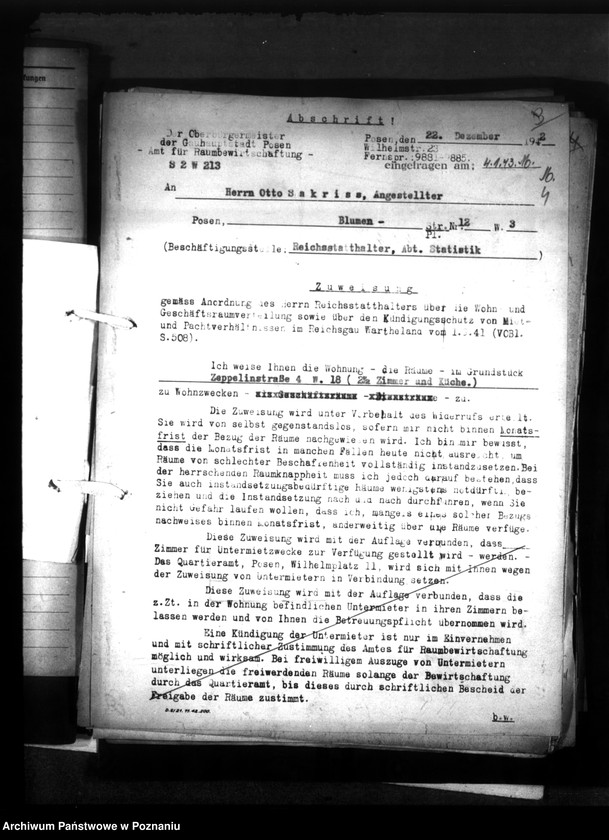 Obraz 8 z jednostki "Wohnungszuweisungen für Deutsche. Verdrängung der Polen."