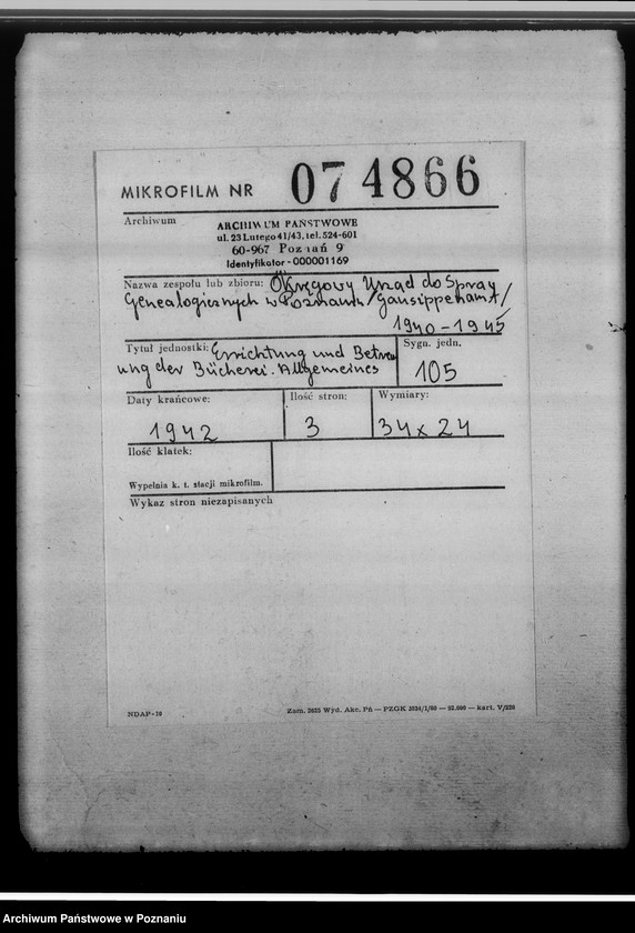 Obraz 1 z jednostki "Errichtung und Betreuung der Bücherei. Allgemeines"