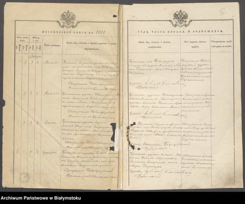 Obraz z jednostki "Metričeskaja kniga dlja zapisi rodivšiehsja, brakom sočetavšichsja i umieršieh na [lata 1888 - 1890]"