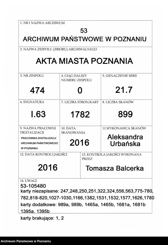 Obraz 1 z jednostki "Protocolon actorum officii consularis Posnaniensis."
