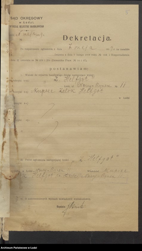 Obraz 7 z jednostki "Zelig Helfgott- sprzedaż towarów manufakturowych"