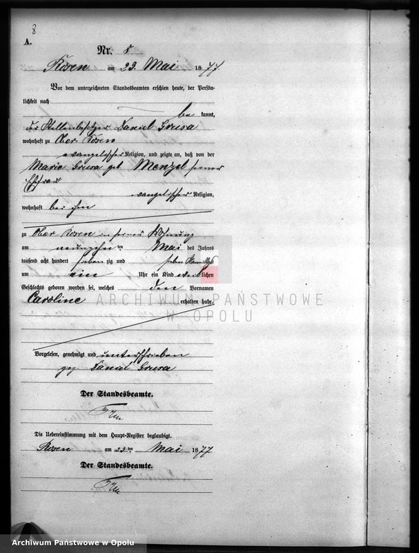 image.from.unit.number "Geburts-Neben-Register Standesamts Rosen pro 1877"