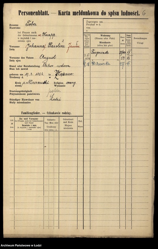 Obraz 8 z jednostki "[Spis ludności Łodzi] Tober - Tomański"