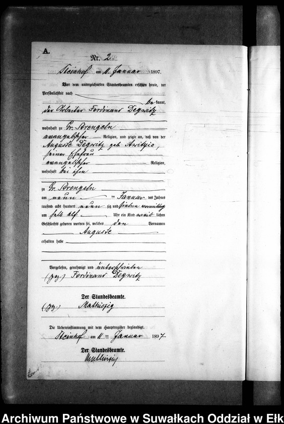 image.from.unit.number "Geburts-Neben-Register des Preussischen Standes-Amtes Gr. Strengeln Kreis Angerburg"