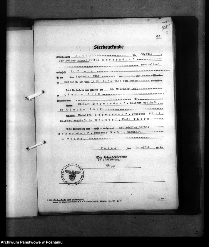 Obraz 12 z jednostki "Kreis Kutno. Wykaz miejscowych Niemców, którzy zginęli w 1939 roku"