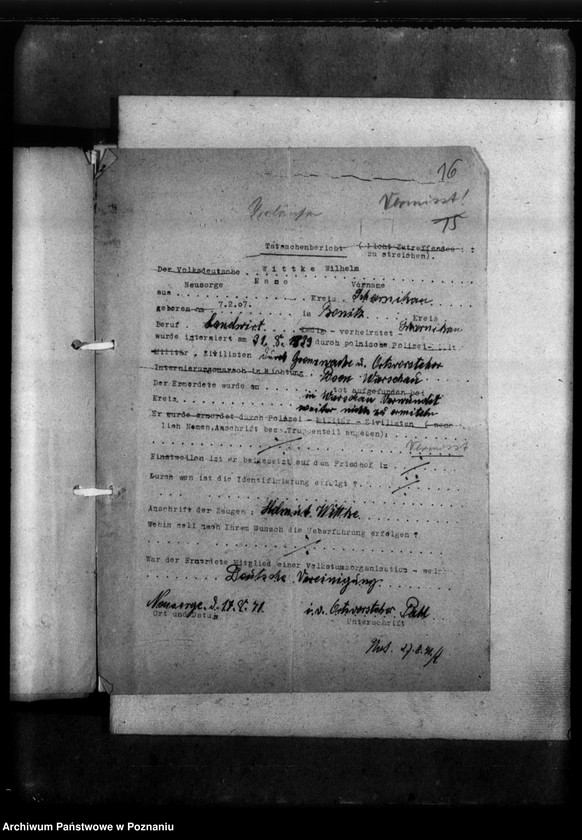 Obraz 20 z jednostki "Kreis Scharnikau (Czarnków). Wykazy miejscowych Niemców, którzy zginęli w 1939 roku - korespondencja"