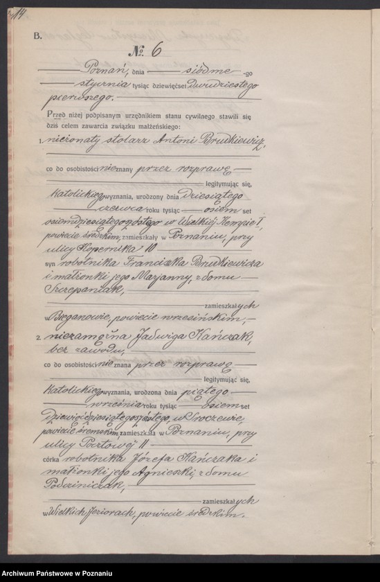 Obraz 16 z jednostki "Księga miejscowa małżeństw tom I [Rejestr główny małżeństw]"