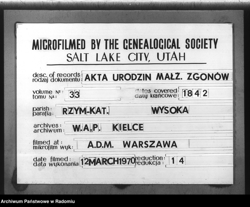 image.from.unit.number "Książka Duplikat Akt Cywilno - Religijnych Parafii Wysoka w powiecie Szydłowieckim Obwodzie Opoczyńskim Gubernij Sandomierskiey na rok 1842 sporządzona"