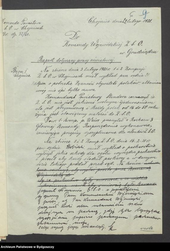 image.from.unit.number "Raporty Baonów do Komendy Powiatowej w Chojnicach o pracach oświatowych [wykładach i odczynach]"