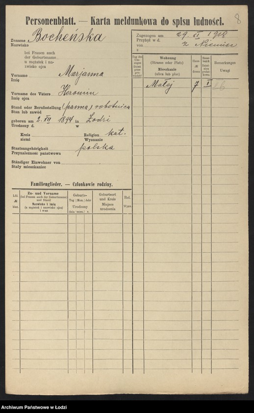 Obraz 10 z jednostki "[Spis ludności Łodzi] Bochenkiewicz - Bogdanow"