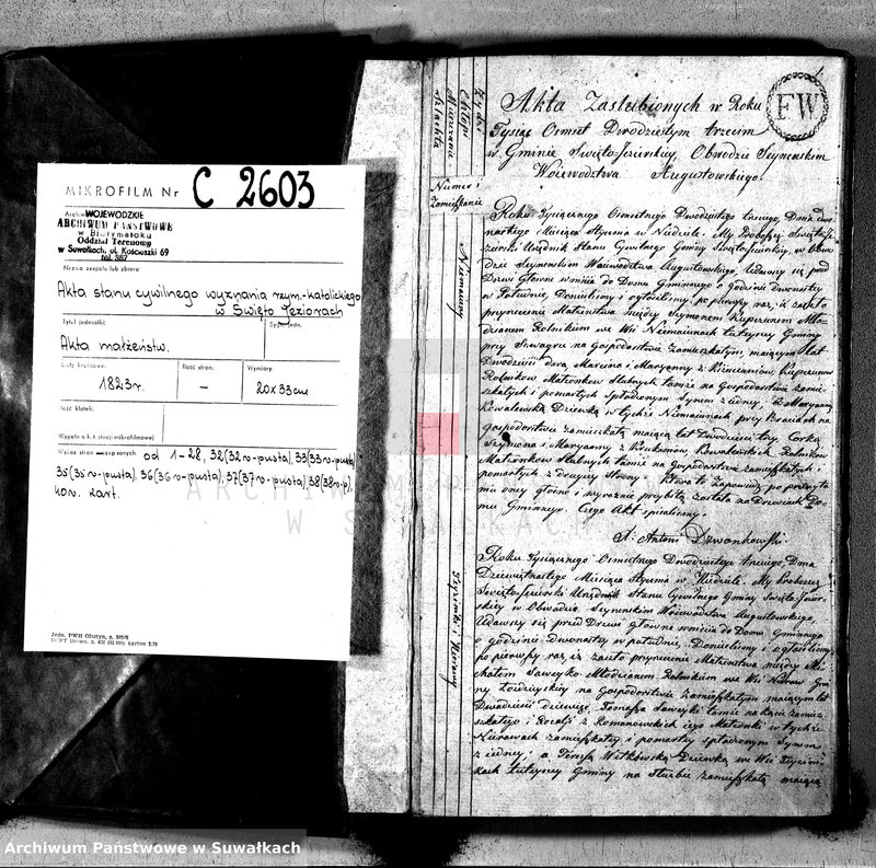 image.from.unit.number "Akta zaślubionych w roku 1823 urzędnika stanu cywilnego gminy święto jeziorskiey w obwodzie seyneńskim województwa augustowskiego"