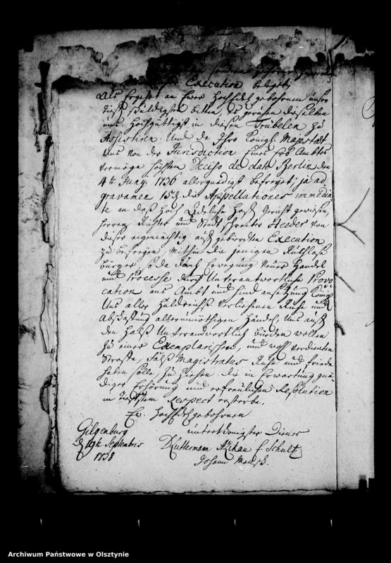 image.from.unit.number "Entscheidung in der Beschwerde des Commissarius loci gegen den Hauptmann in Gilgenburg in der Sache des Stadt Richters Heder und des Tuchmachers und Glöckners Demsky daselbst"