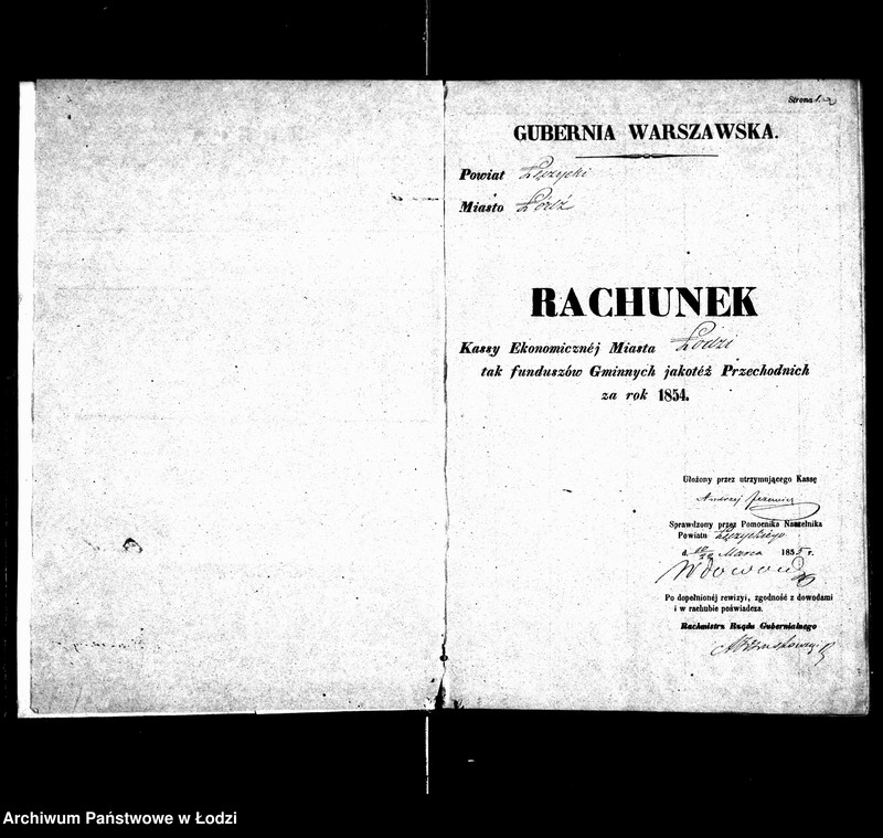 Obraz 6 z jednostki "Rachunek kasy ekonomicznej m. Łodzi za rok 1854"