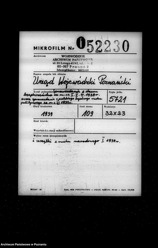 Obraz 2 z jednostki "Sprawozdanie sytuacyjne ze stanu bezpieczeństwa za miesiące styczeń-maj, lipiec 1939 r. oraz sprawozdanie z polskiego legalnego ruchu politycznego za miesiąc czerwiec 1939 r."