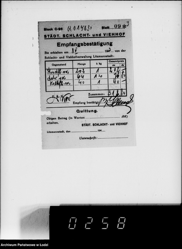 Obraz 8 z jednostki "Lebensmitteleinkauf. Aufträge, [Lieferscheinen und Rechnungen] 19781-19830 [Dostawa artykułów pierwszej potrzeby do Getta]"