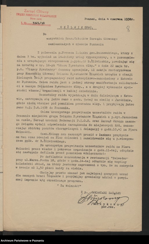 Obraz 14 z jednostki "Okólniki własne Zarządu Głównego Związku Powstańców Wielkopolskich."