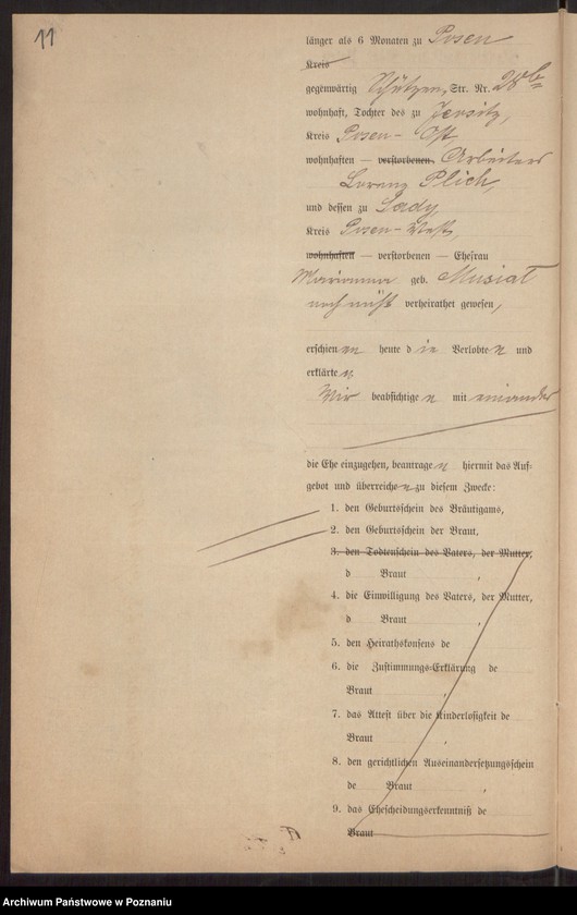 Obraz 13 z jednostki "Die von den Verlobten beigebrachten Urkunden zur Eheschliessung pro 1898"