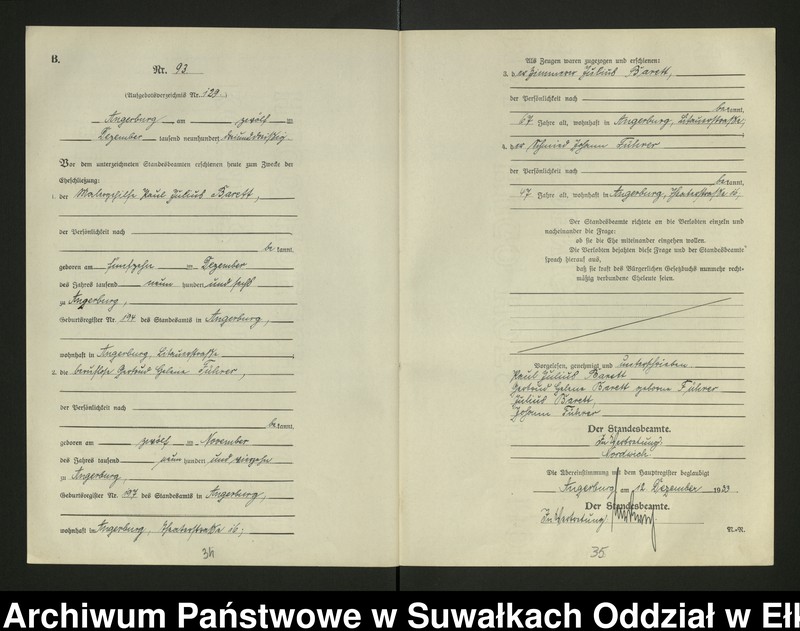 image.from.unit.number "B2. Heirats - Register (Neben - Register) Standesamt Angerburg Ostpr. einschl. der Standesamtsbezirk, Gross Strengeln, Kehlen und Prinowen"
