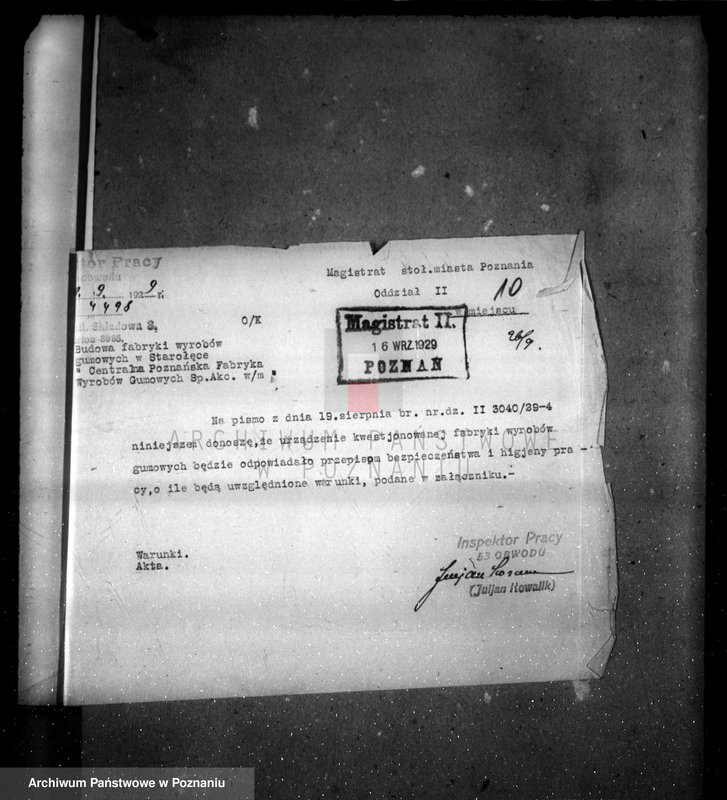 Obraz 14 z jednostki "Zatwierdzenie projektu zakładu przemysłowego /urządzenie fabryki opon/ nr 389 własność Centralnej Fabryki opon i gum Poznań ul. Starołęka"