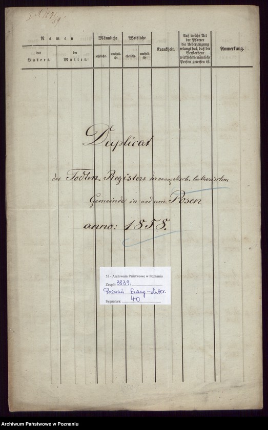 Obraz 2 z jednostki "Duplikat des Todtenregisters"