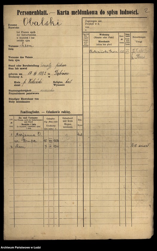 Obraz 4 z jednostki "[Spis ludności Łodzi] Obalska-Ochocki"