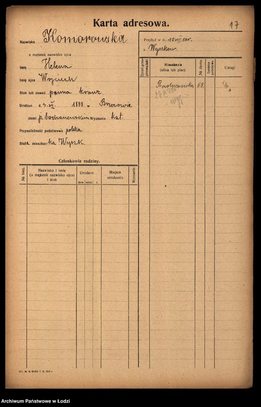 Obraz 19 z jednostki "[Spis ludności Łodzi] Komorowska - Kon"