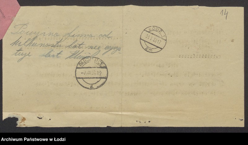 Obraz 16 z jednostki ""Union Pabjanicki"- Józef Leib Adler, Boruch Adler, Szlama Urbach, Abram Hersz Adler, Moszek Feiwel Poznański, Wolf Mendel- prowadzenie przedsiębiorstwa komisowo-ekspedycyjnego"