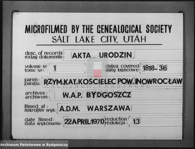 image.from.unit.number "Duplicate der Kirchen Bücher von Kościelec"