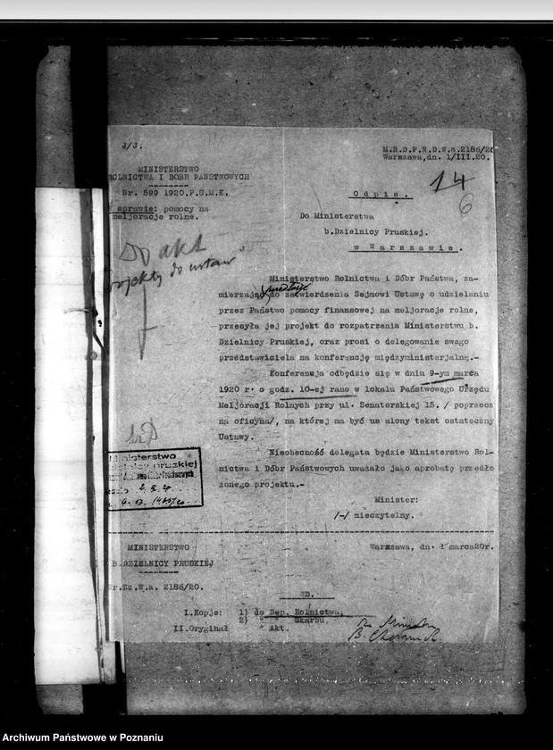 Obraz 10 z jednostki "Sprawy prawne projekty ustaw, rozporządzeń i uzasadnień przedkładanych do aprobaty p. Ministrowi b. Dzielnicy Pruskiej"