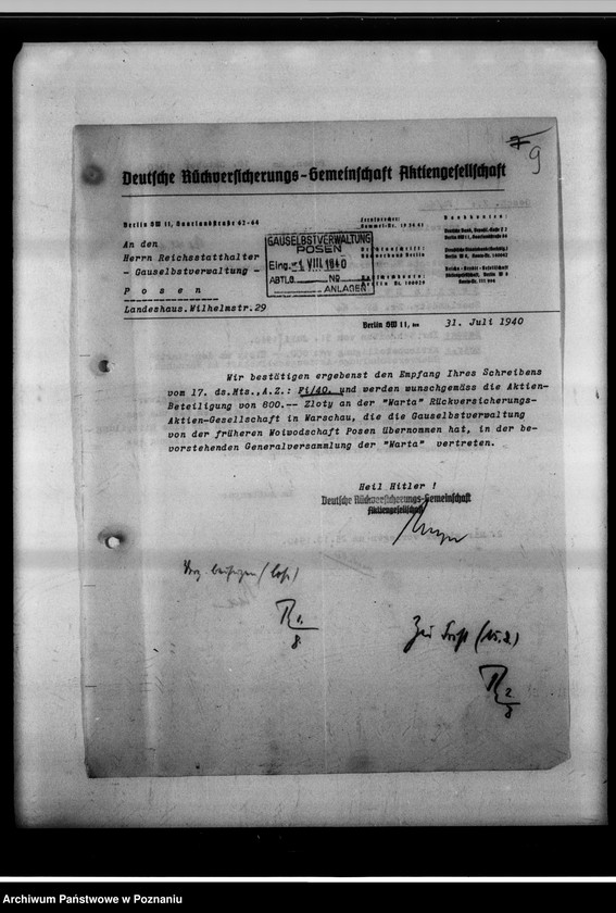 Obraz 13 z jednostki "Beteiligung an der "Warta" - Rückversicherung A.G."