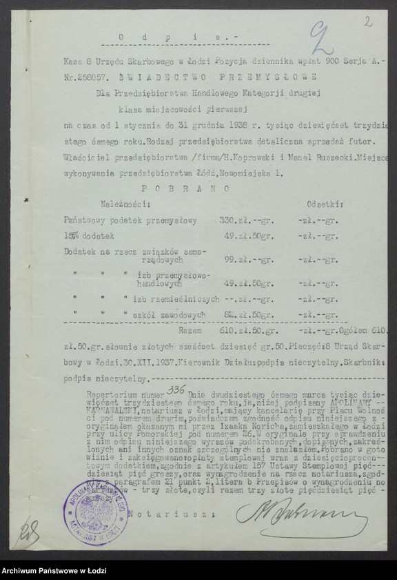 Obraz 4 z jednostki "Manel Rusecki, Hersz Lajbusz Koprowski- sprzedaż futer"