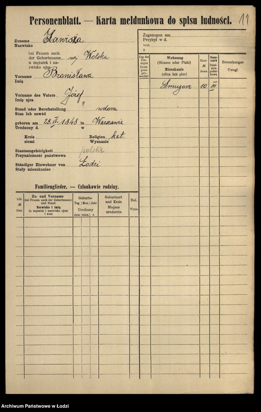 Obraz 13 z jednostki "[Spis ludności Łodzi] Zawisłowski - Zdunek"