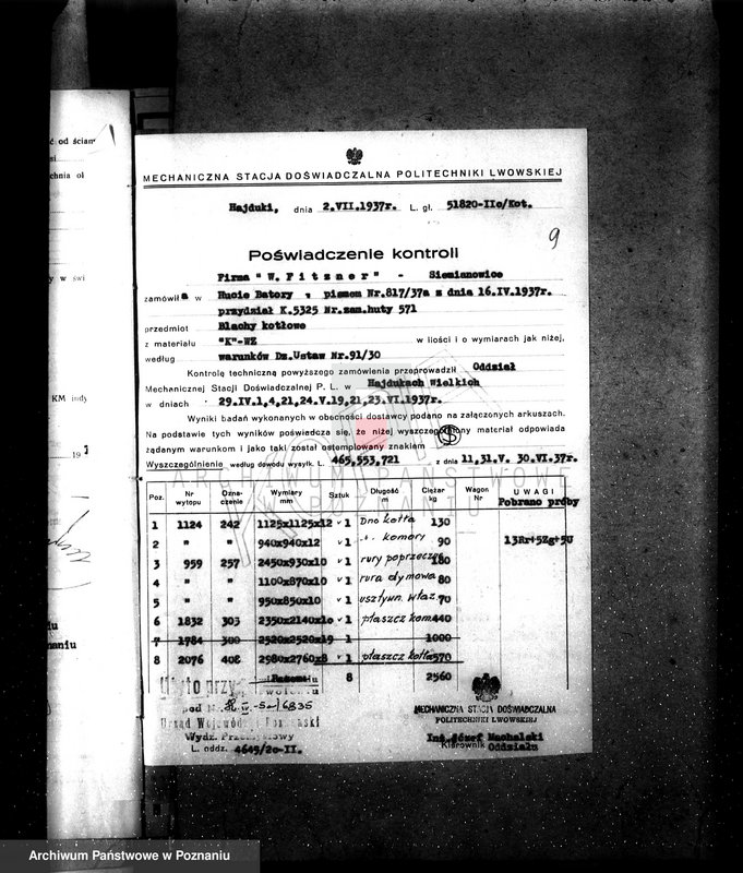 Obraz 13 z jednostki "Zarząd Miejski Szamocin, rzeźnia miejska zatwierdzenie kotła nr fabr.6392, woj. 6835"