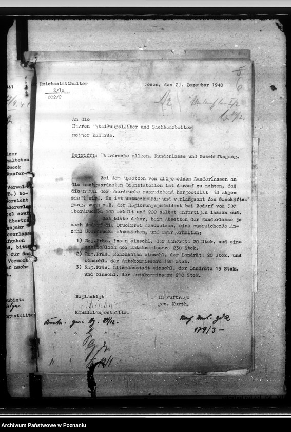 Obraz 10 z jednostki "Kirchenbücher - Gausippenamt. Verwaltung der Landkreise. Landesplannungen. Polenpolitik. Todesursachenbezeichnung. Leuchtpetroleum."