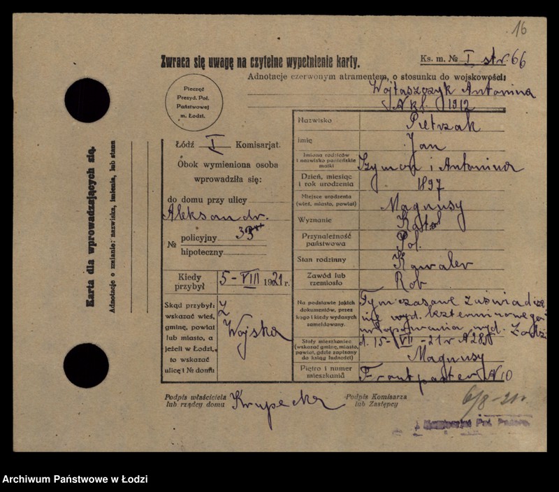 Obraz 18 z jednostki "[Spis ludności Łodzi] Pietrzak-Pietrzycki"