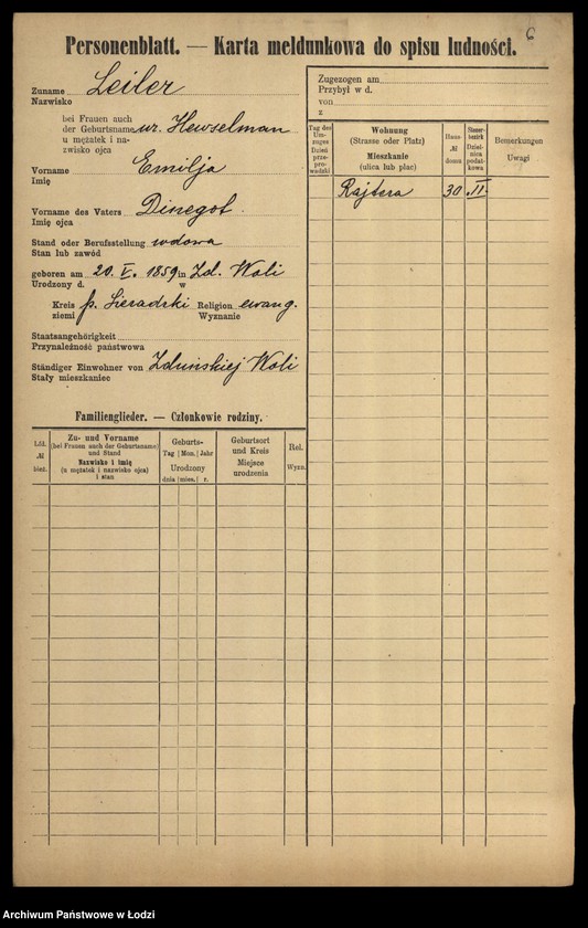 Obraz 8 z jednostki "[Spis ludności Łodzi] Lajfe-Łakomicki"