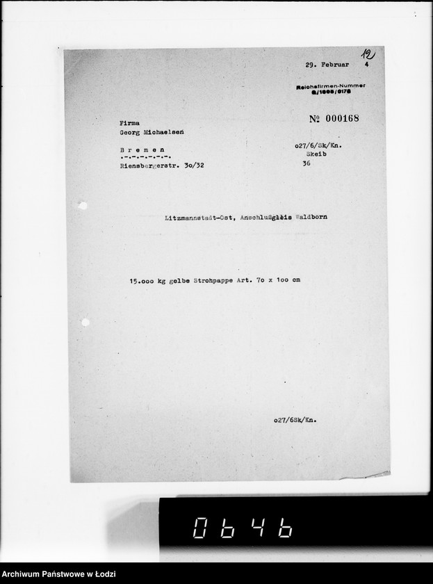 Obraz 17 z jednostki "Koresp.Radegast.[Dotyczy transportu starego obuwia oraz spodów do drewniaków]"