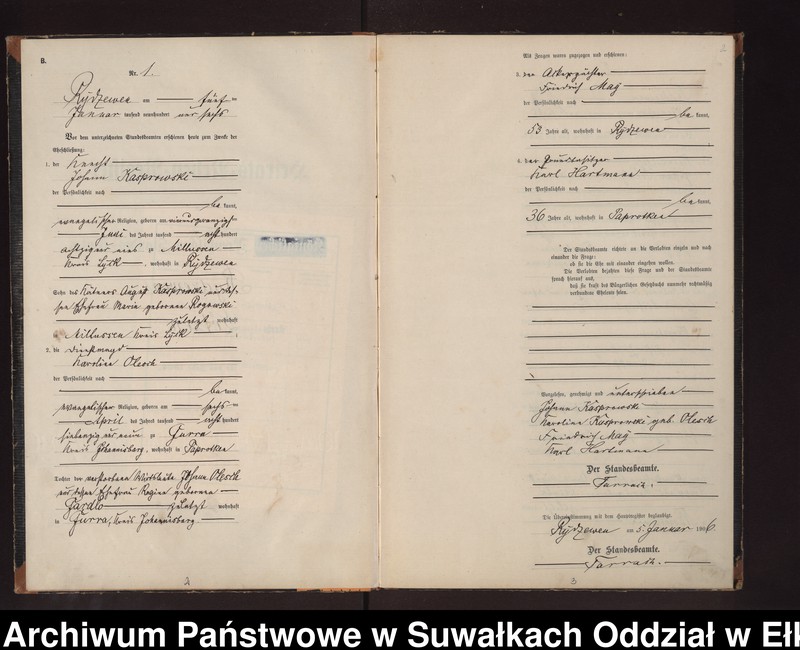 image.from.unit.number "Heirats-Neben-Register des Preussischen Standes-Amtes Rydzewen Kreis Lötzen"